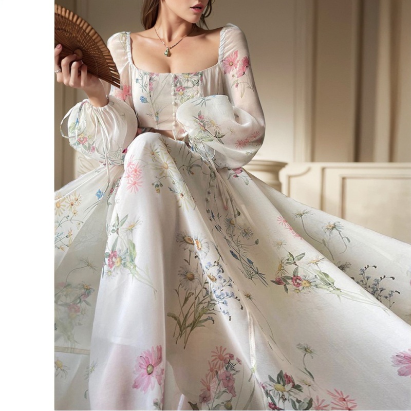 France style temperament square collar lady dress for women