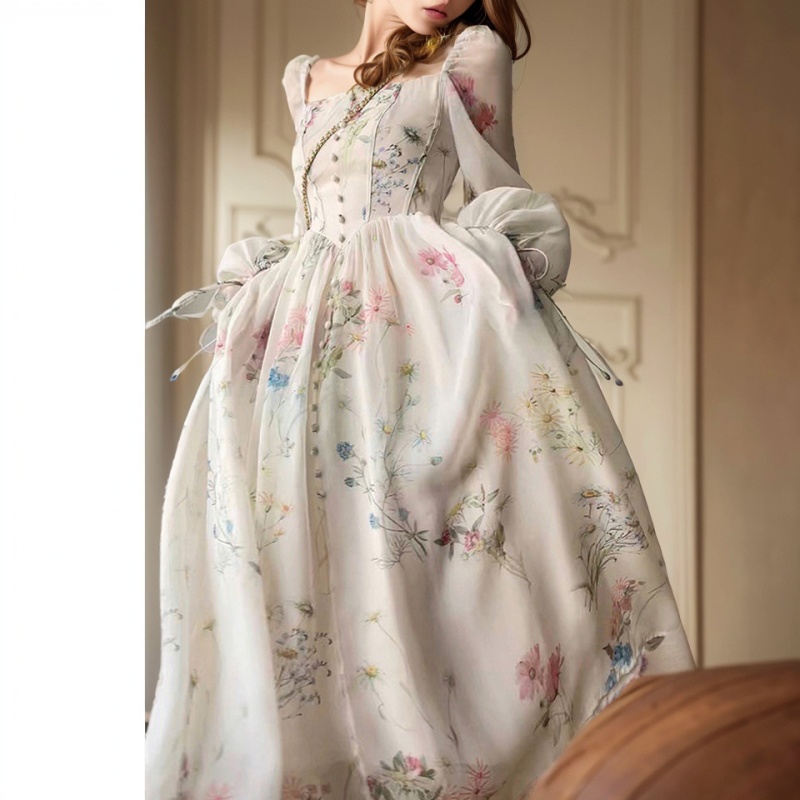France style temperament square collar lady dress for women