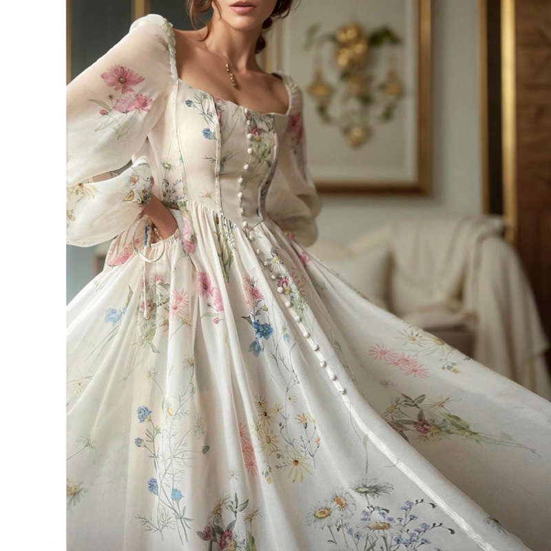 France style temperament square collar lady dress for women