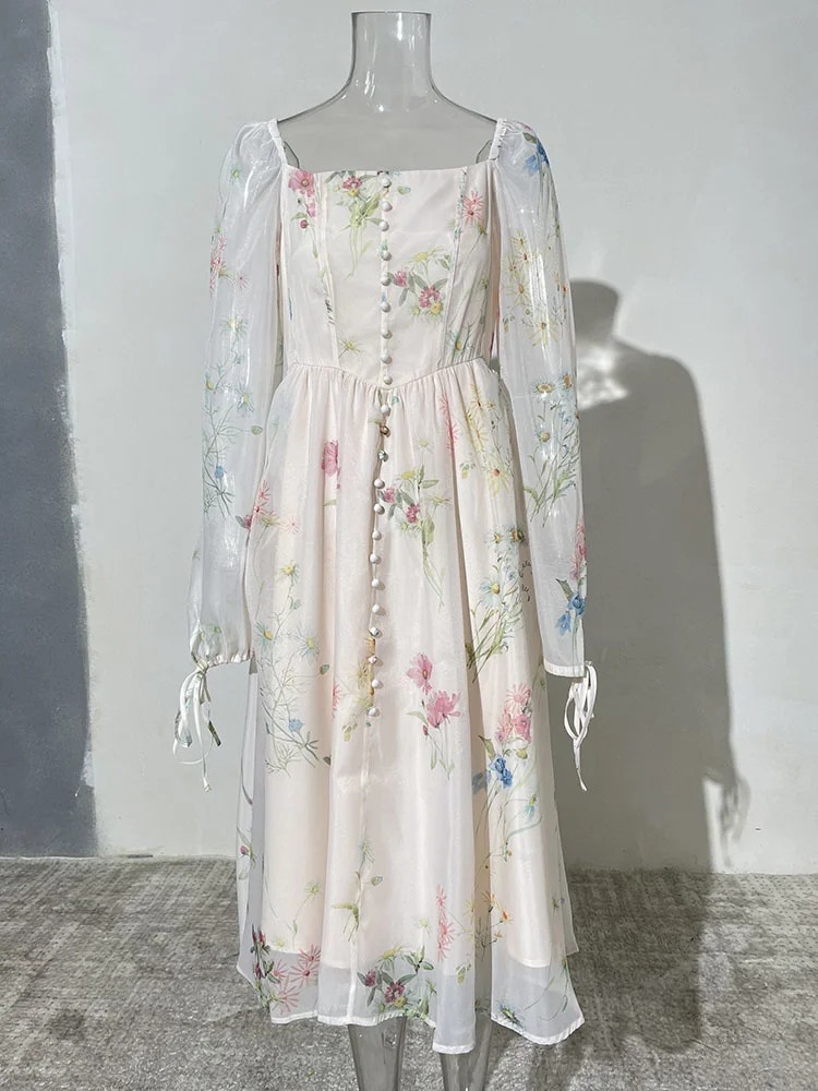 France style temperament square collar lady dress for women