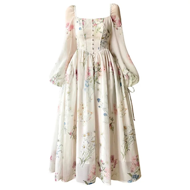 France style temperament square collar lady dress for women