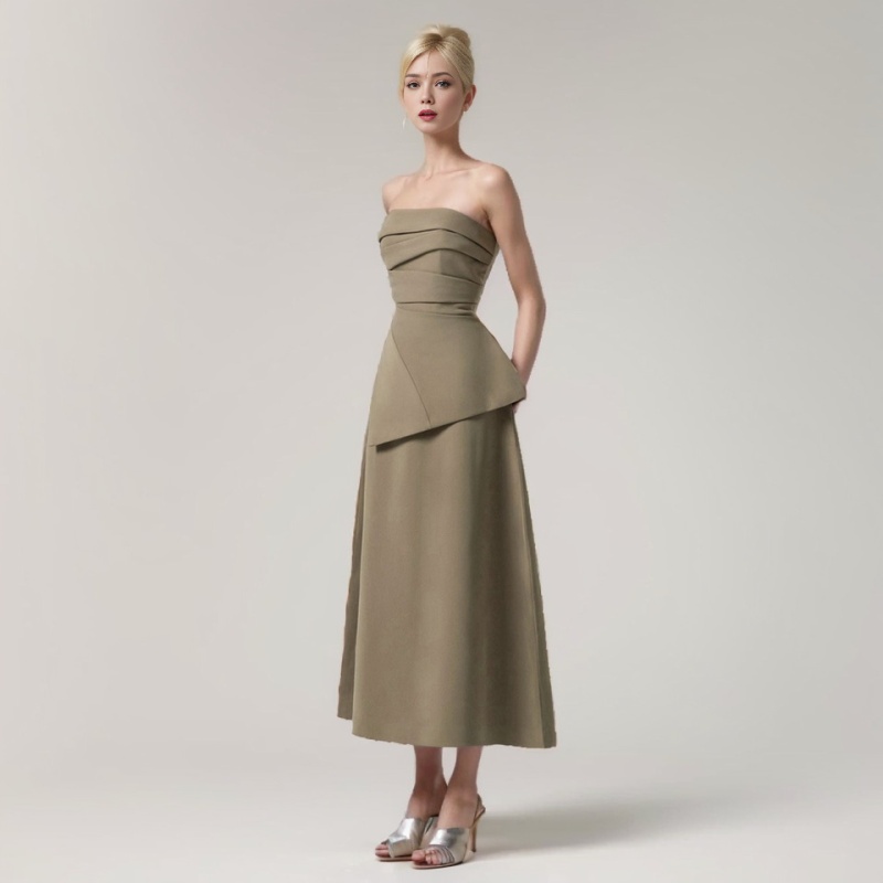 A-line wrapped chest tops high waist skirt 2pcs set