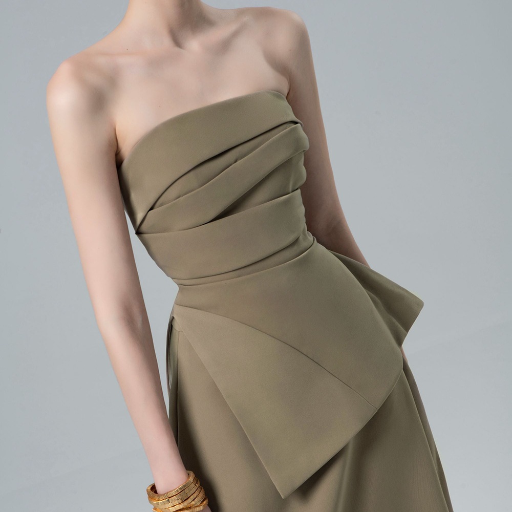 A-line wrapped chest tops high waist skirt 2pcs set