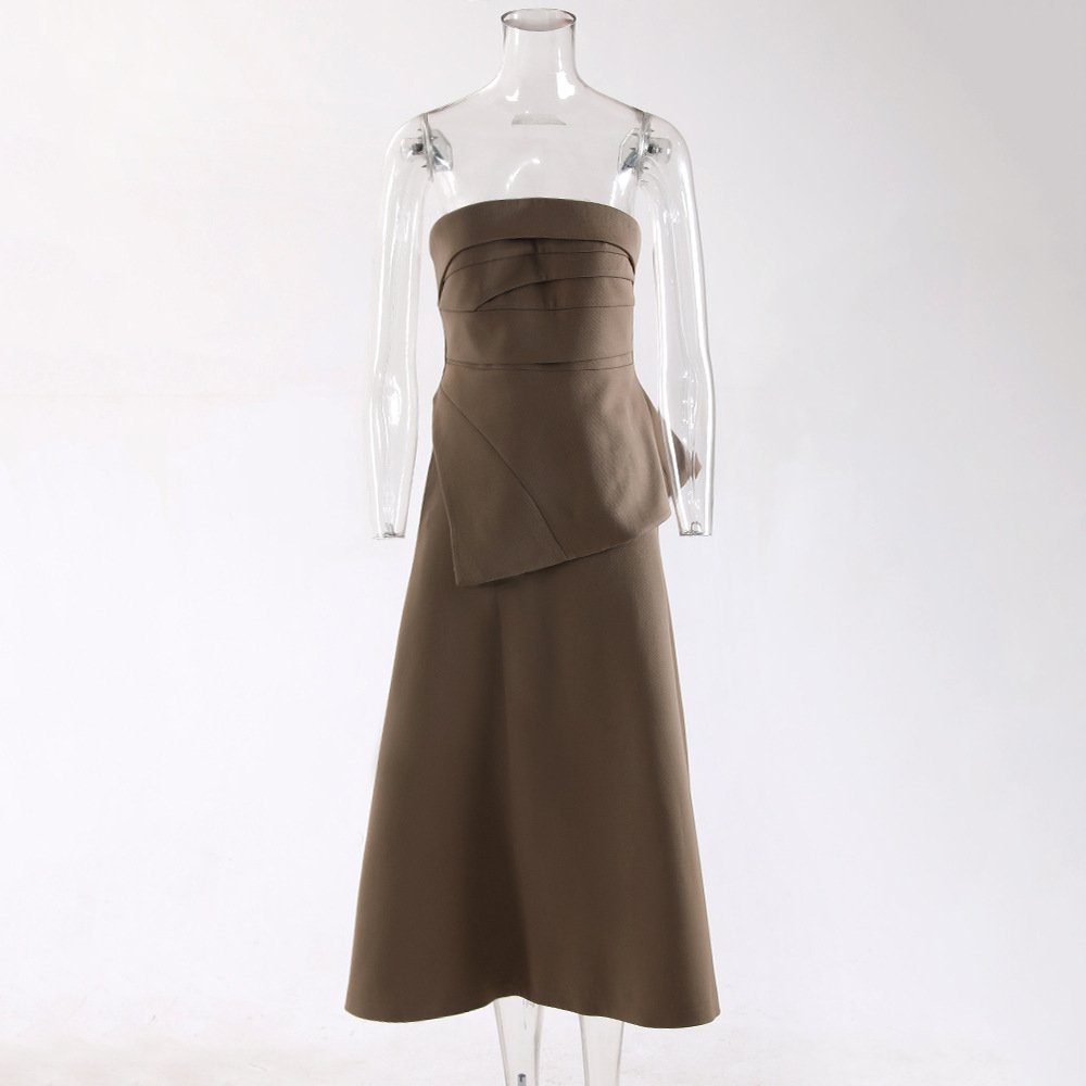A-line wrapped chest tops high waist skirt 2pcs set