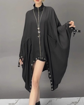 Bat sleeve irregular tops zip metal buckles coat for women