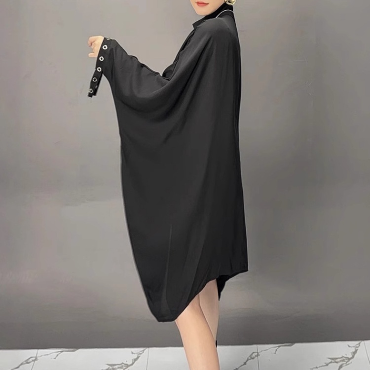 Bat sleeve irregular tops zip metal buckles coat for women