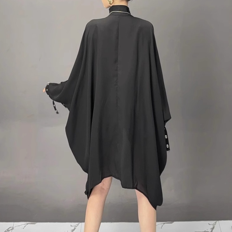 Bat sleeve irregular tops zip metal buckles coat for women