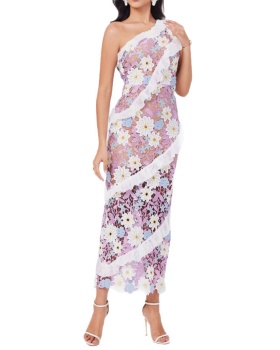 Embroidery summer long dress flowers splice dress for women