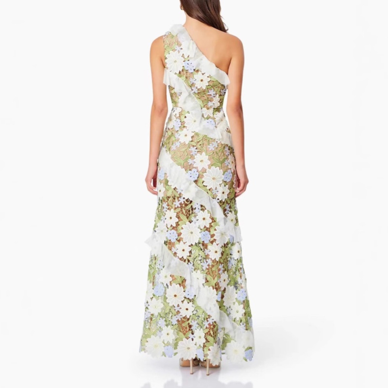 Embroidery summer long dress flowers splice dress for women