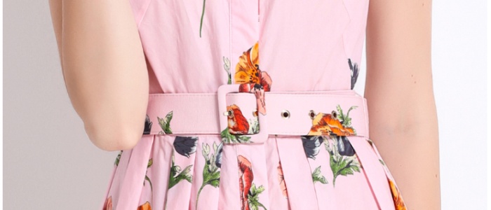 Short sleeve printing dress summer with belt shirt