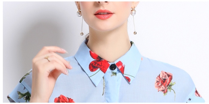 Printing with belt shirt summer short sleeve long dress