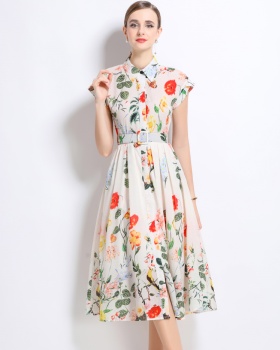 Summer short sleeve long dress printing dress