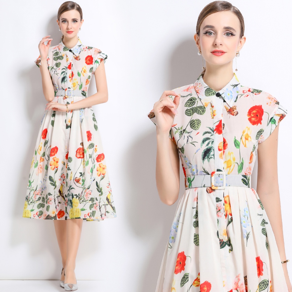 Summer short sleeve long dress printing dress