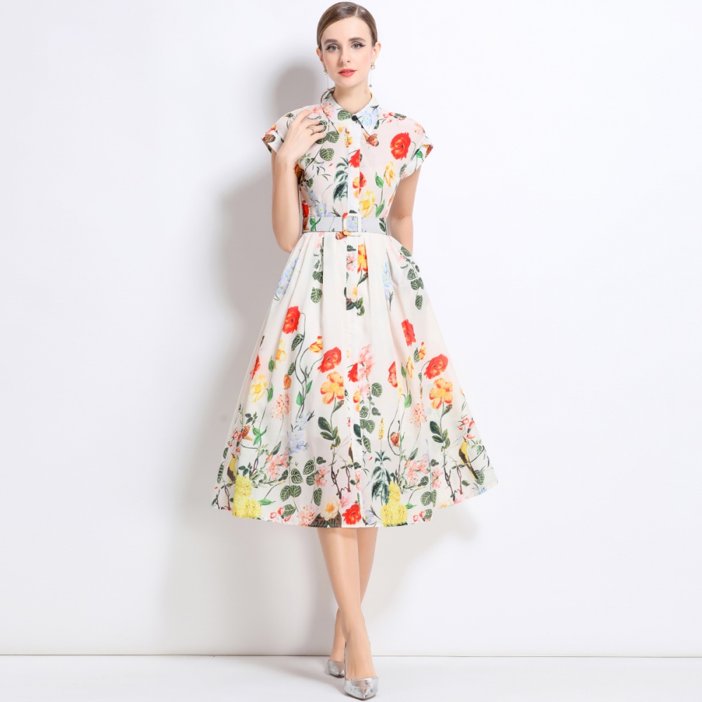 Summer short sleeve long dress printing dress