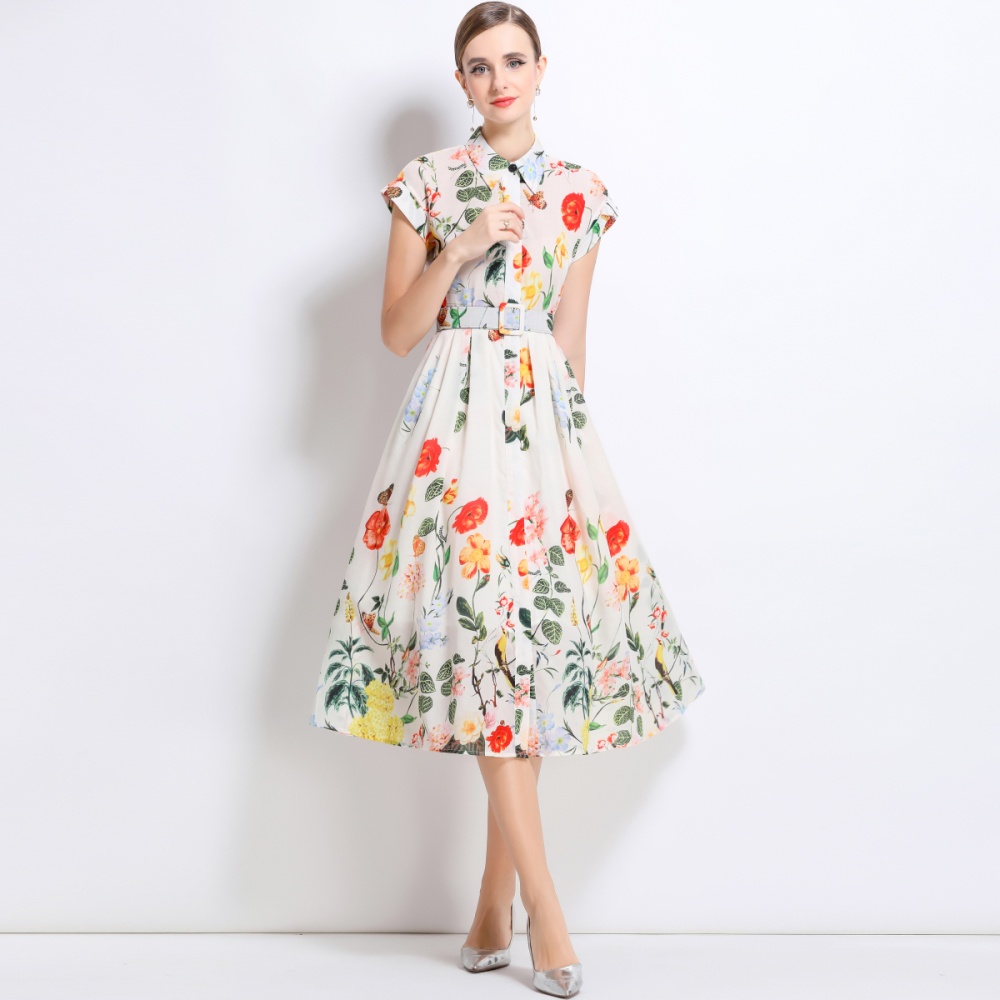 Summer short sleeve long dress printing dress
