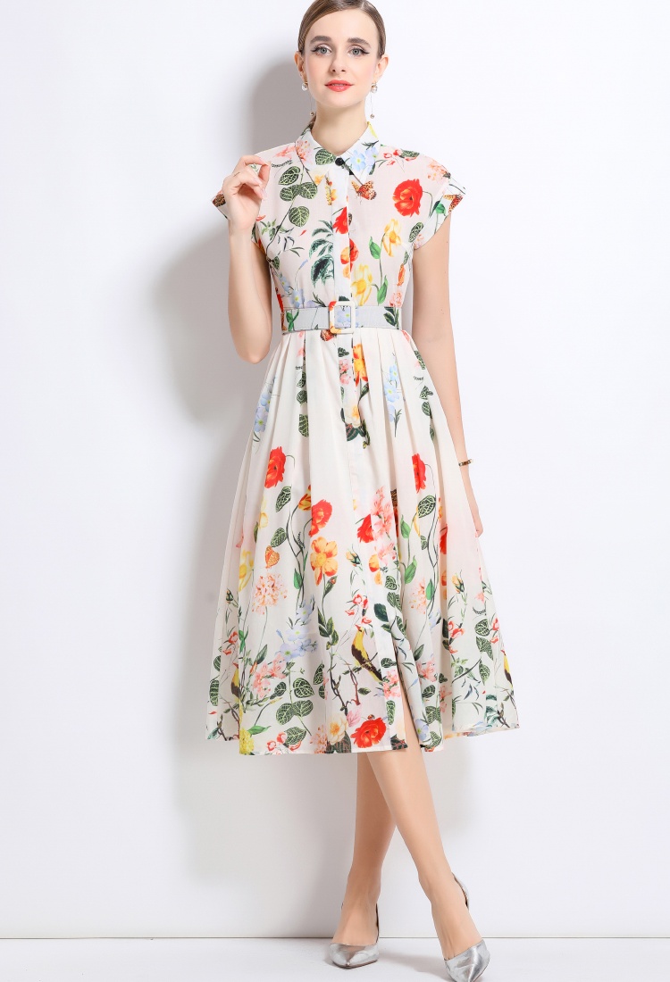 Summer short sleeve long dress printing dress