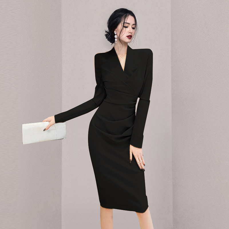 Autumn and winter hip dress temperament T-back for women