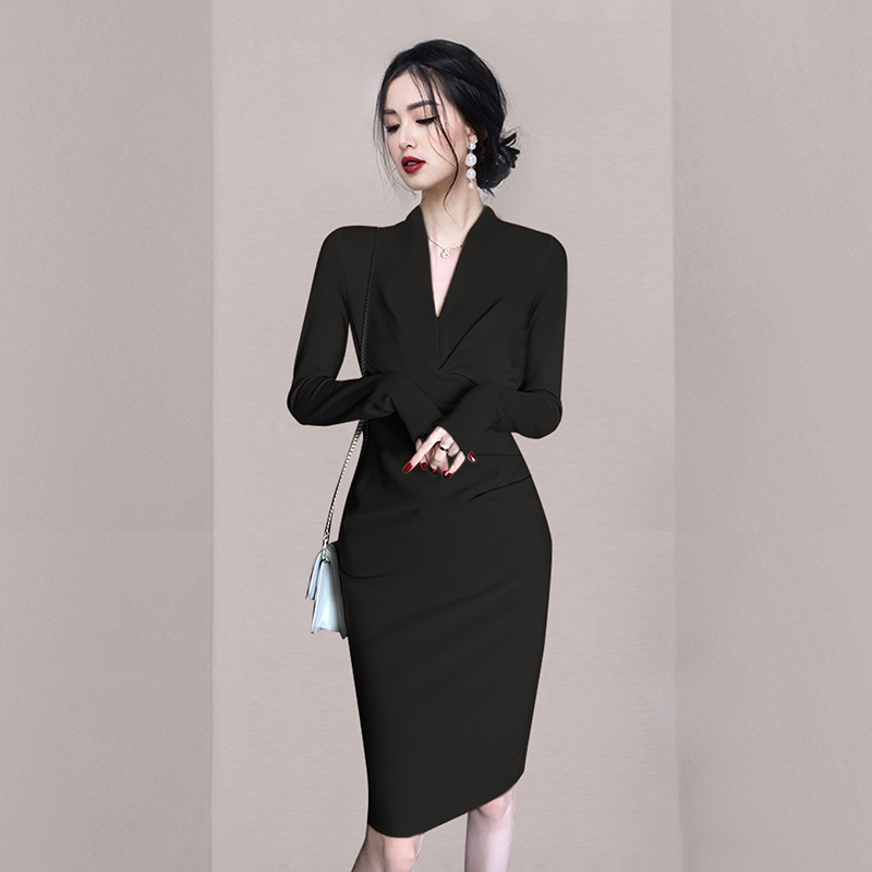 Autumn and winter hip dress temperament T-back for women