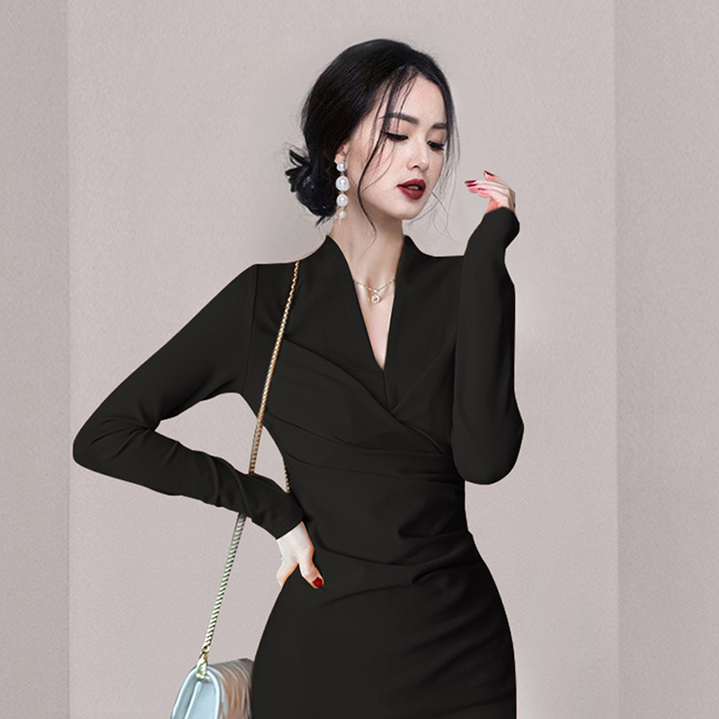 Autumn and winter hip dress temperament T-back for women