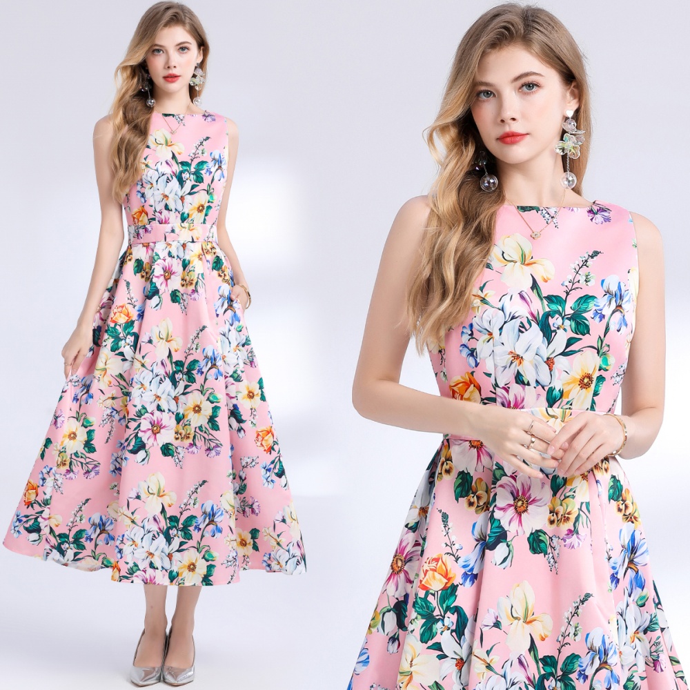 Clipping pinched waist high waist sleeveless dress