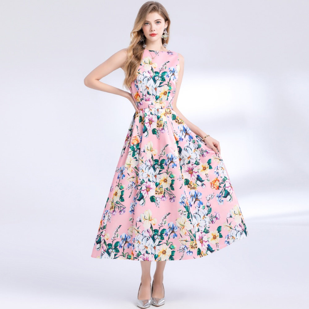 Clipping pinched waist high waist sleeveless dress