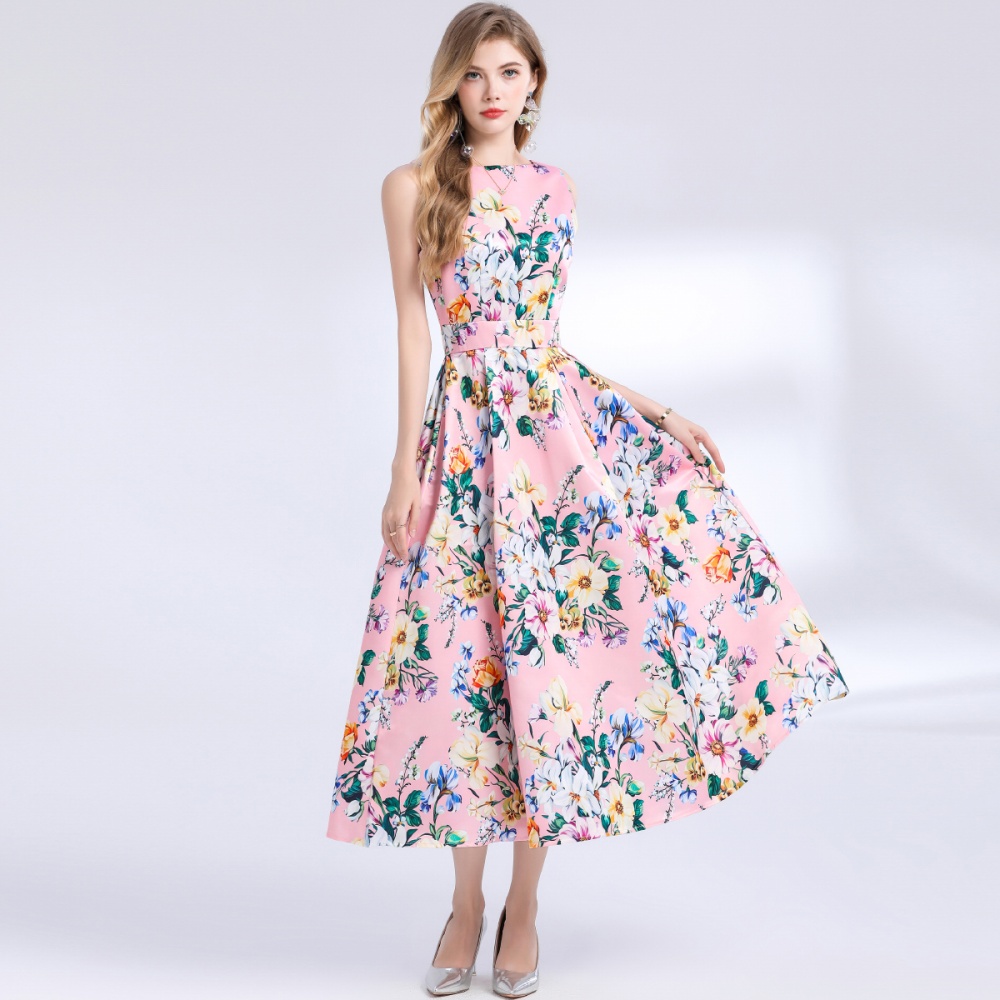 Clipping pinched waist high waist sleeveless dress