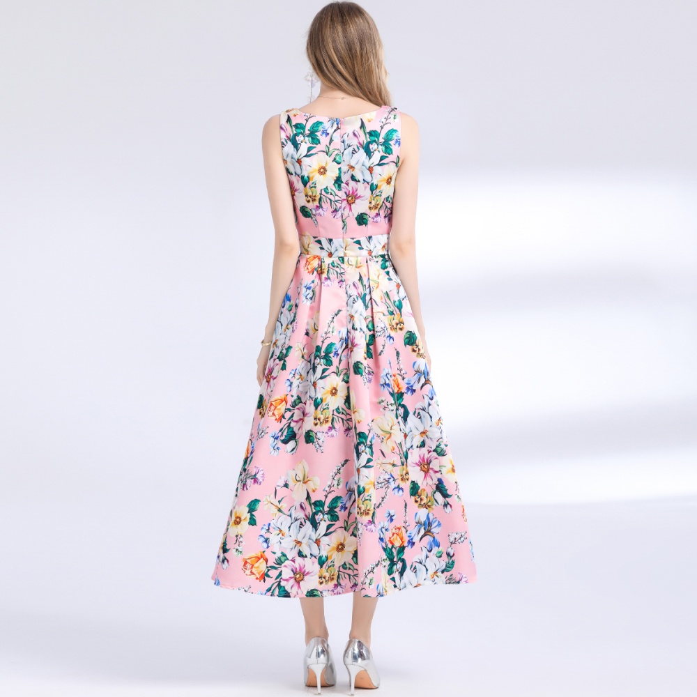 Clipping pinched waist high waist sleeveless dress