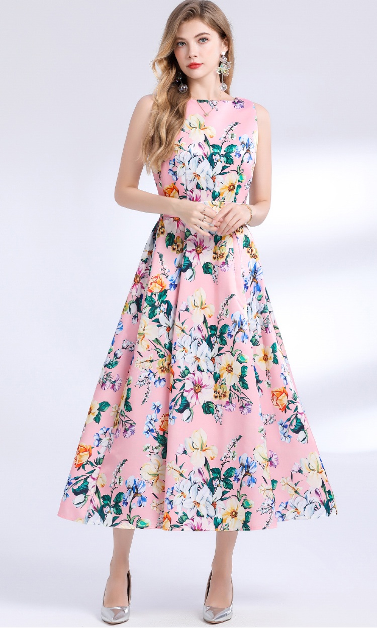 Clipping pinched waist high waist sleeveless dress