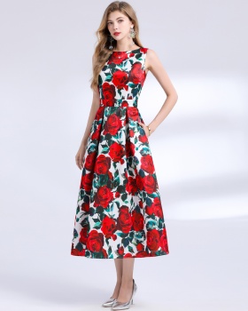 Stereoscopic high waist pinched waist A-line dress