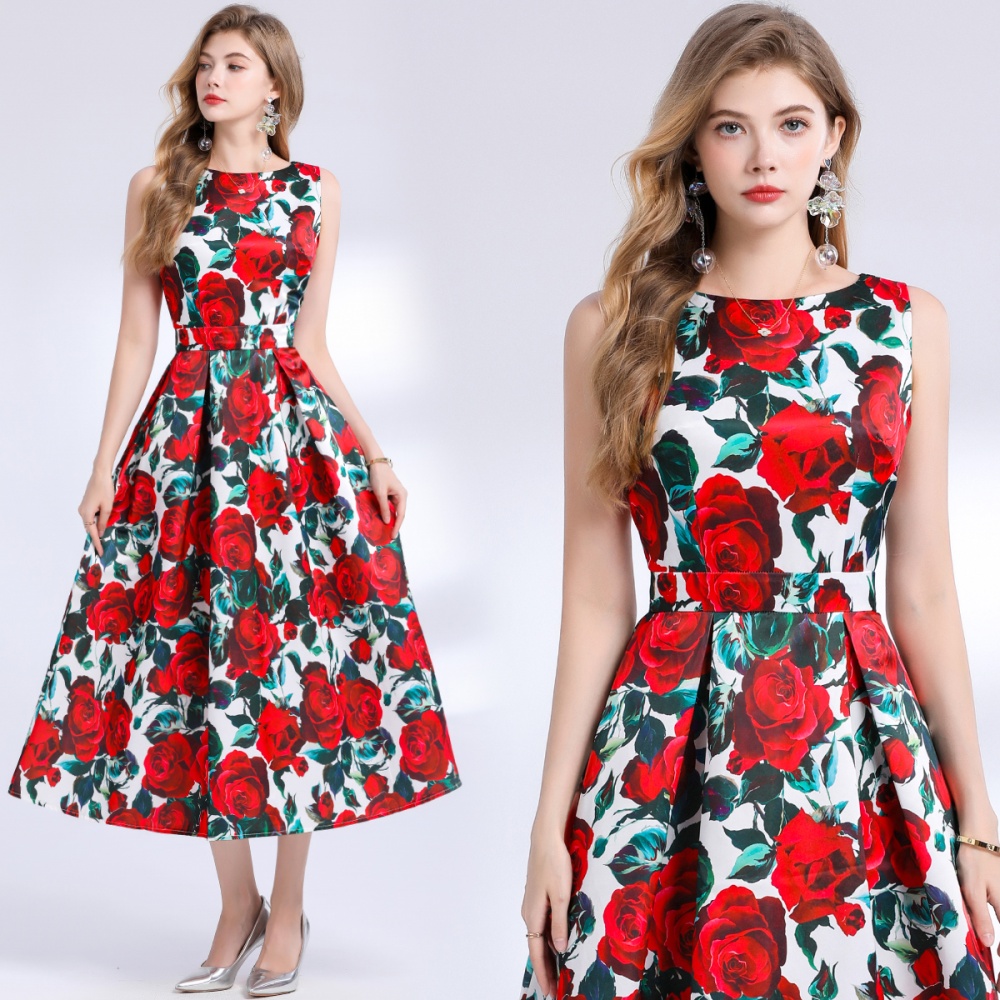 Stereoscopic high waist pinched waist A-line dress