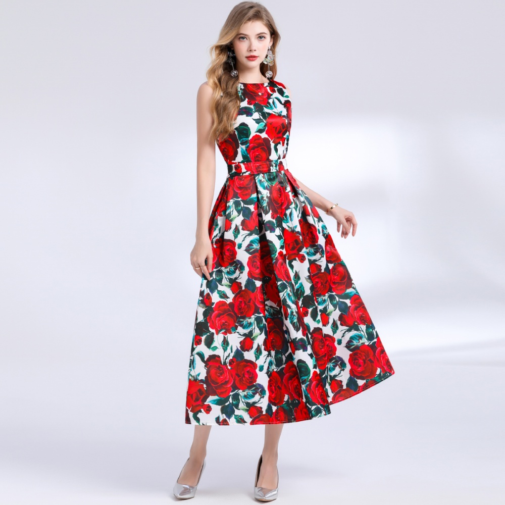 Stereoscopic high waist pinched waist A-line dress