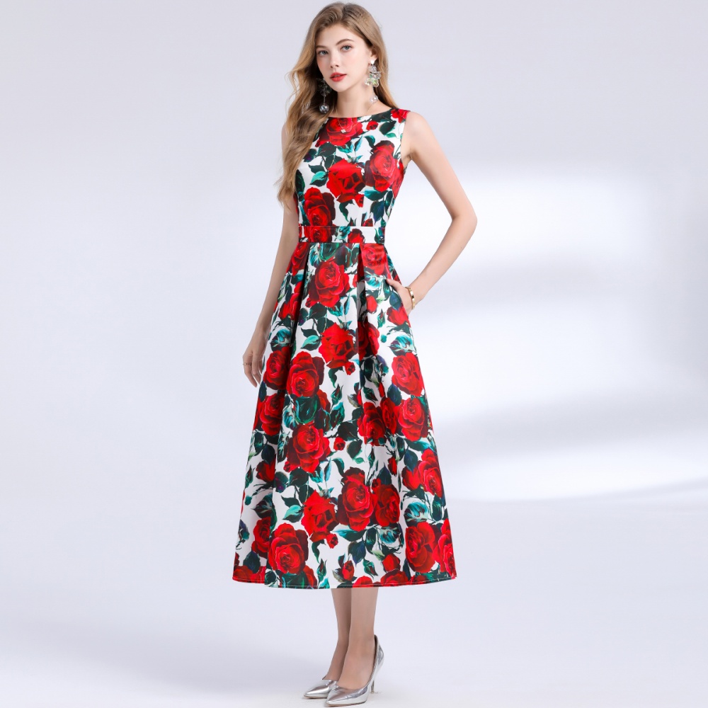 Stereoscopic high waist pinched waist A-line dress