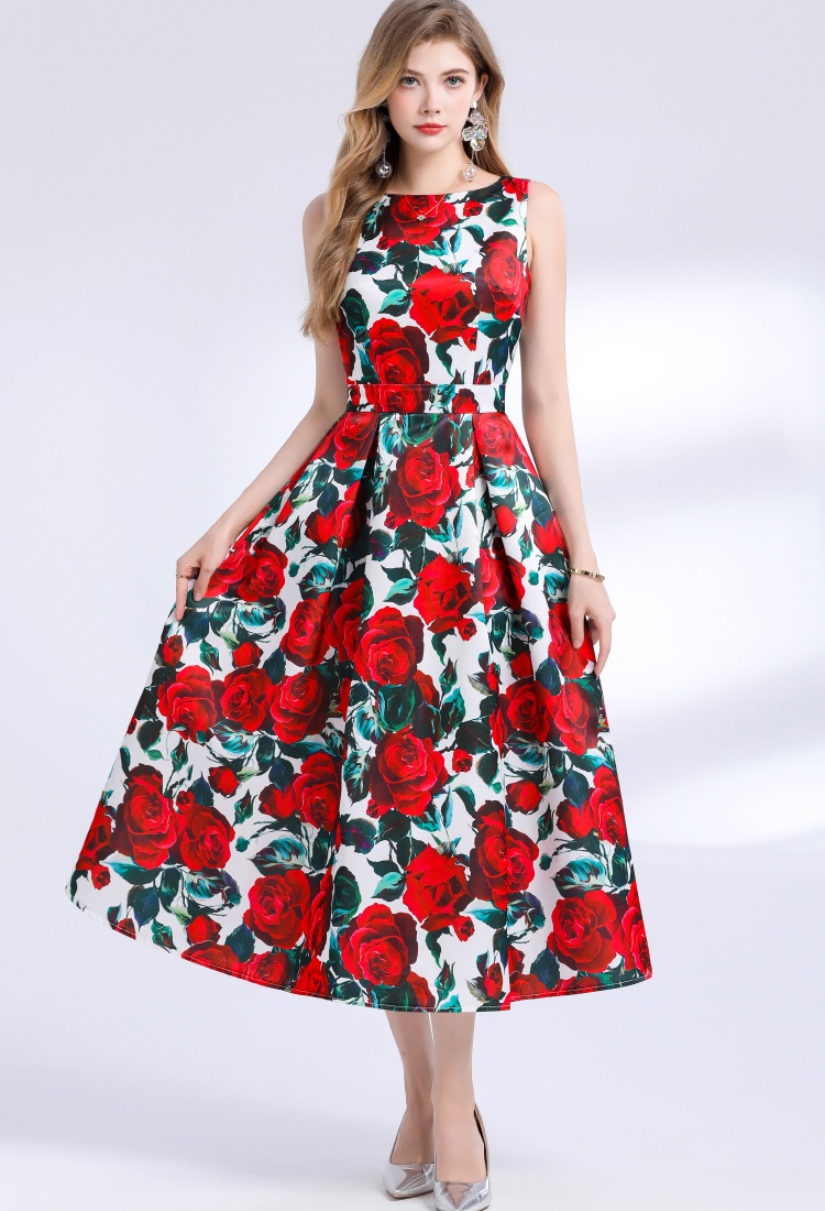 Stereoscopic high waist pinched waist A-line dress