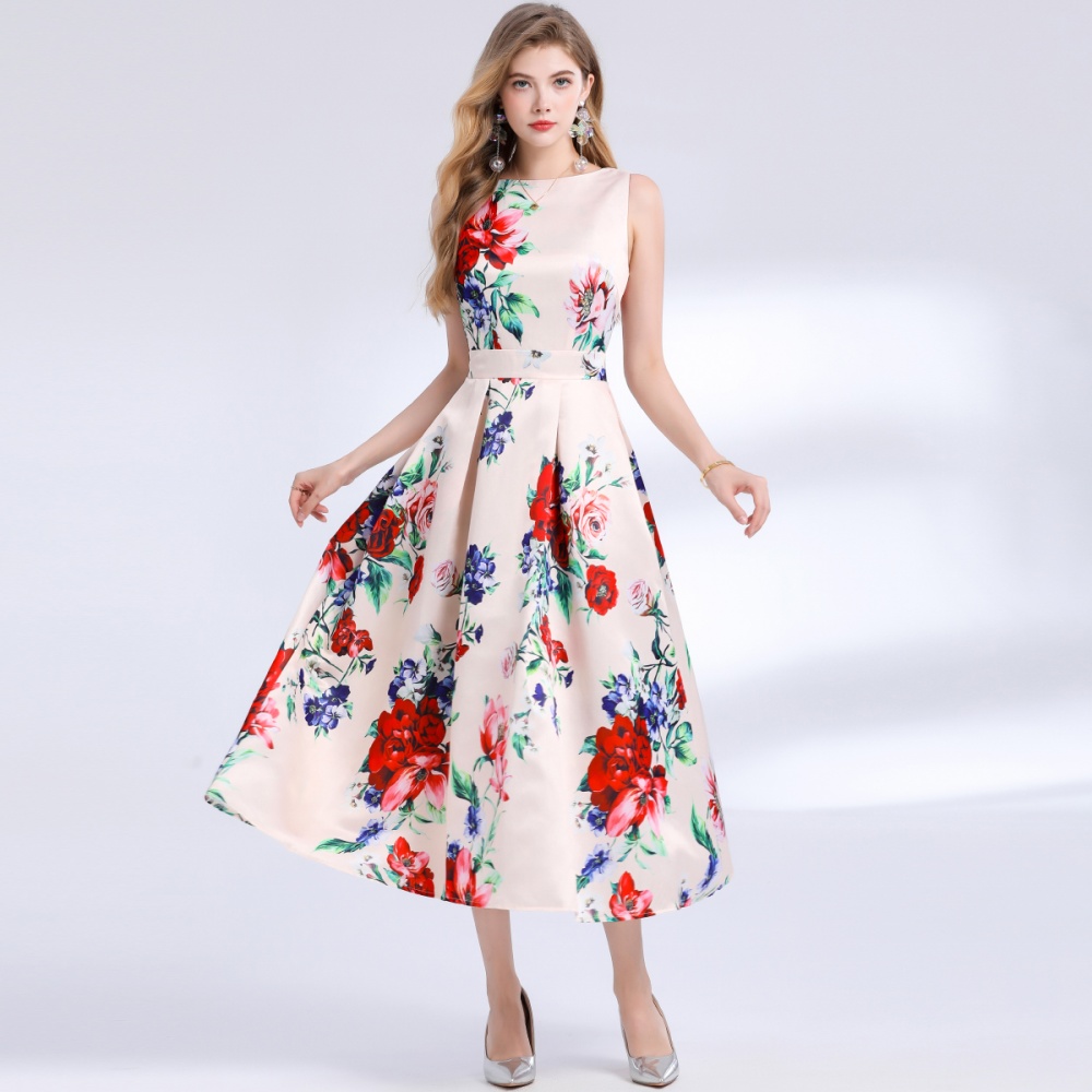 High waist stereoscopic sleeveless clipping A-line dress
