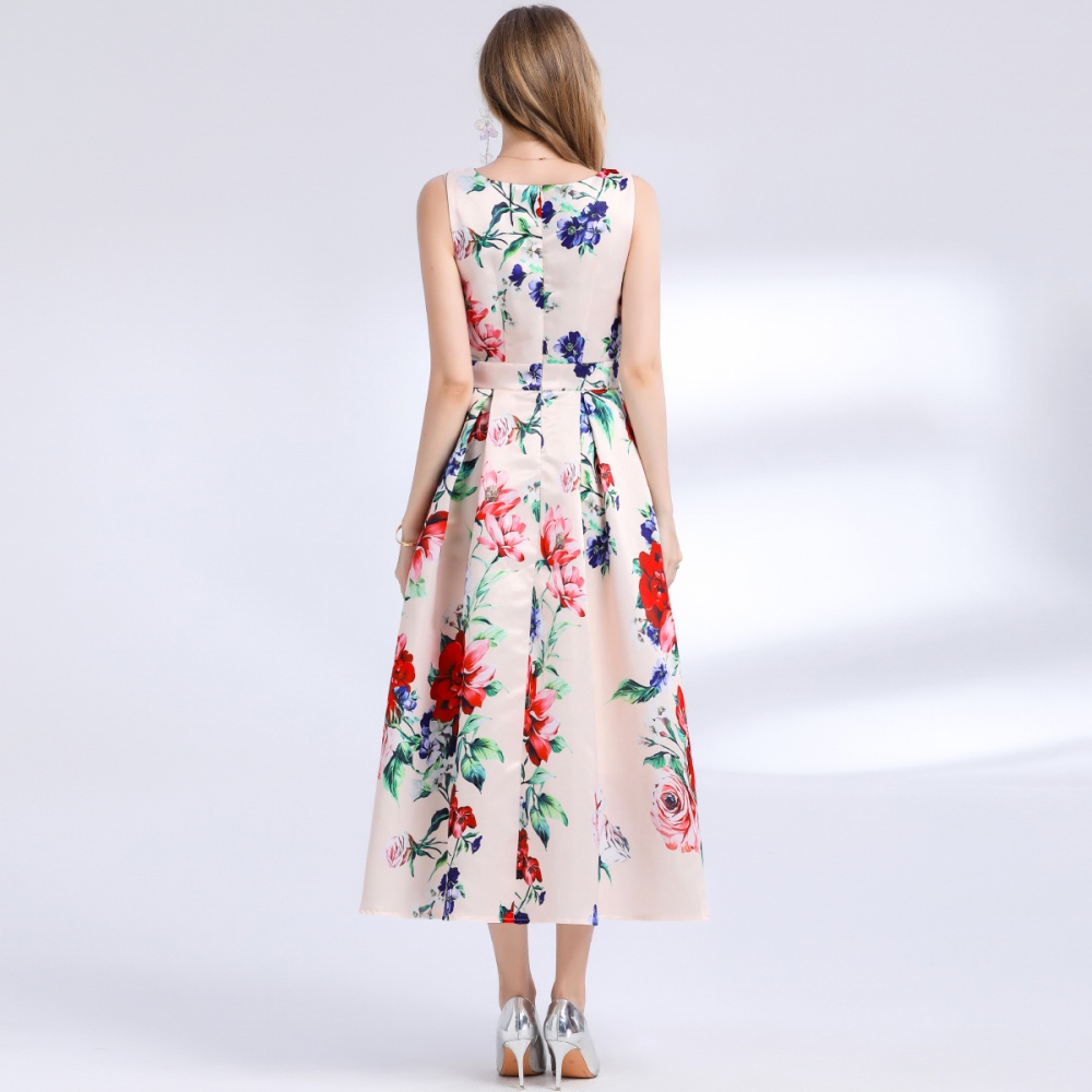 High waist stereoscopic sleeveless clipping A-line dress