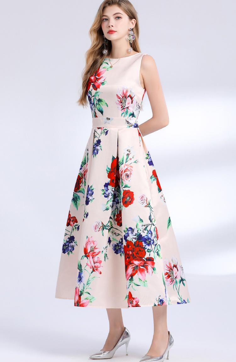 High waist stereoscopic sleeveless clipping A-line dress