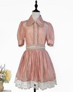 High waist lace shirt splice skirt a set