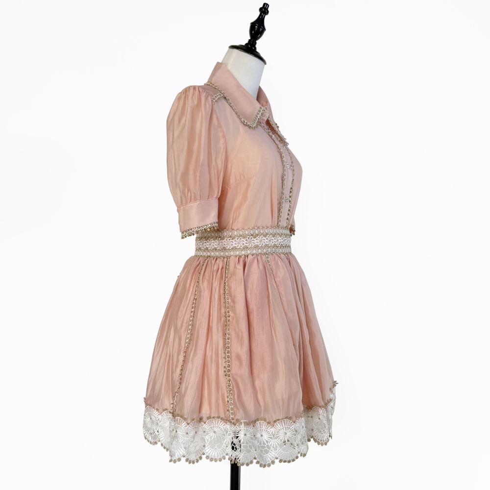 High waist lace shirt splice skirt a set