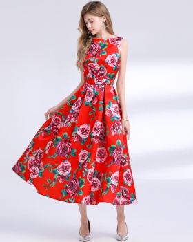 Stereoscopic sleeveless pinched waist A-line clipping dress