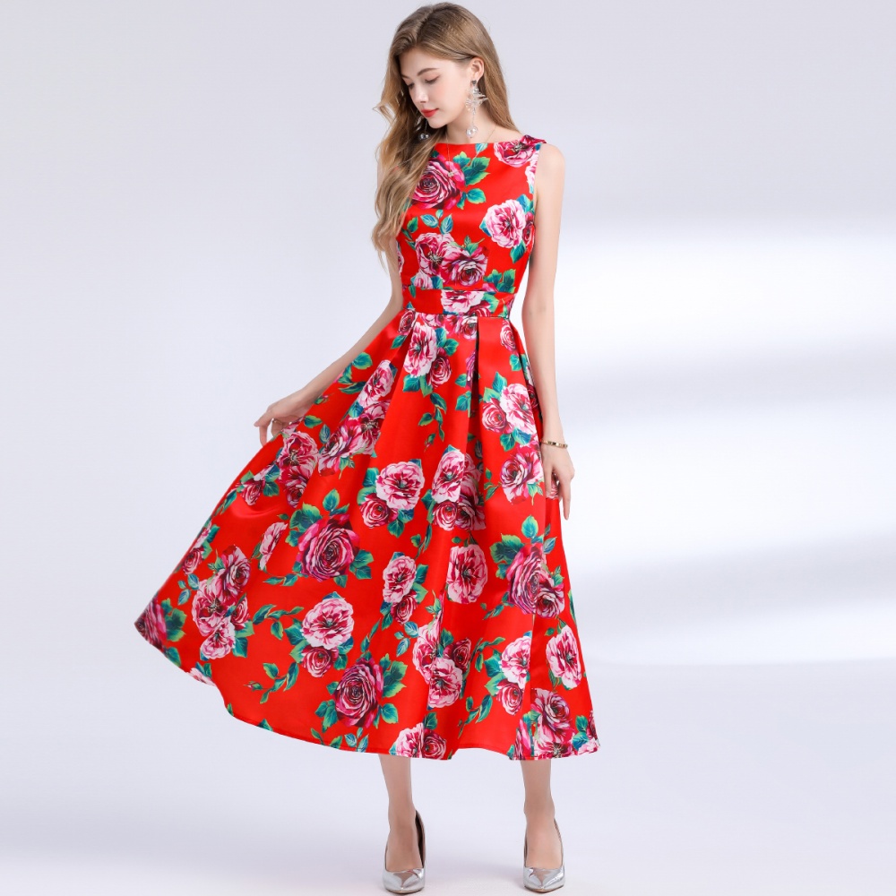 Stereoscopic sleeveless pinched waist A-line clipping dress