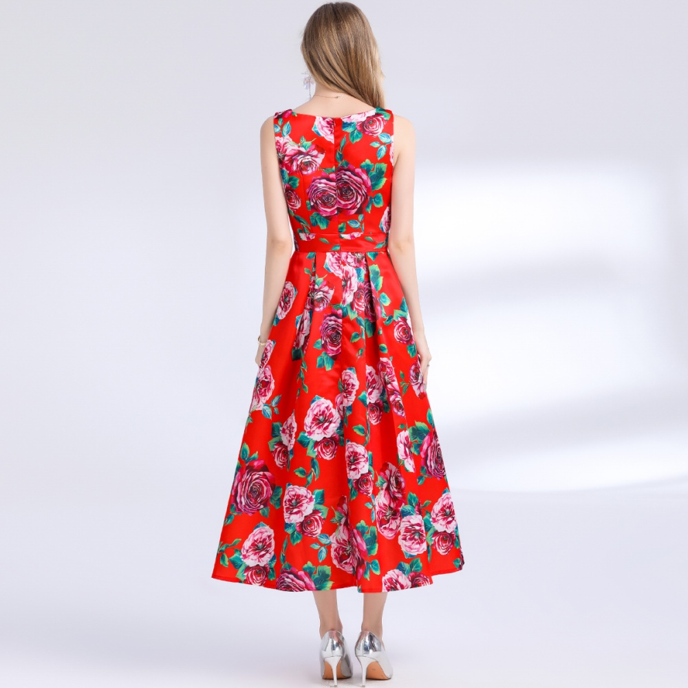 Stereoscopic sleeveless pinched waist A-line clipping dress