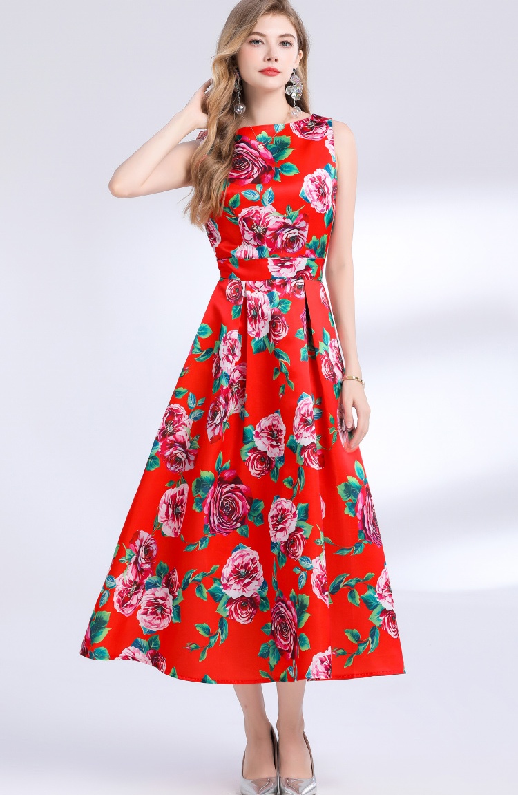 Stereoscopic sleeveless pinched waist A-line clipping dress