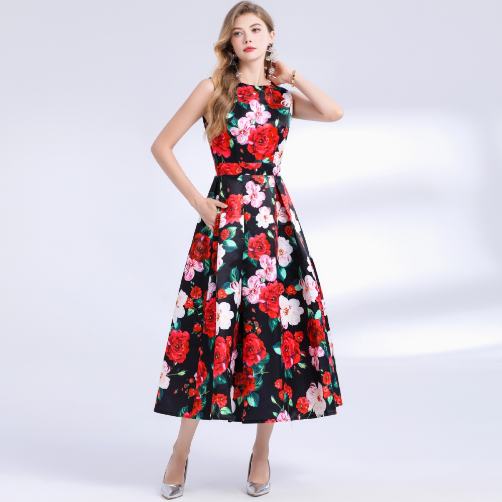 Stereoscopic sleeveless A-line clipping dress