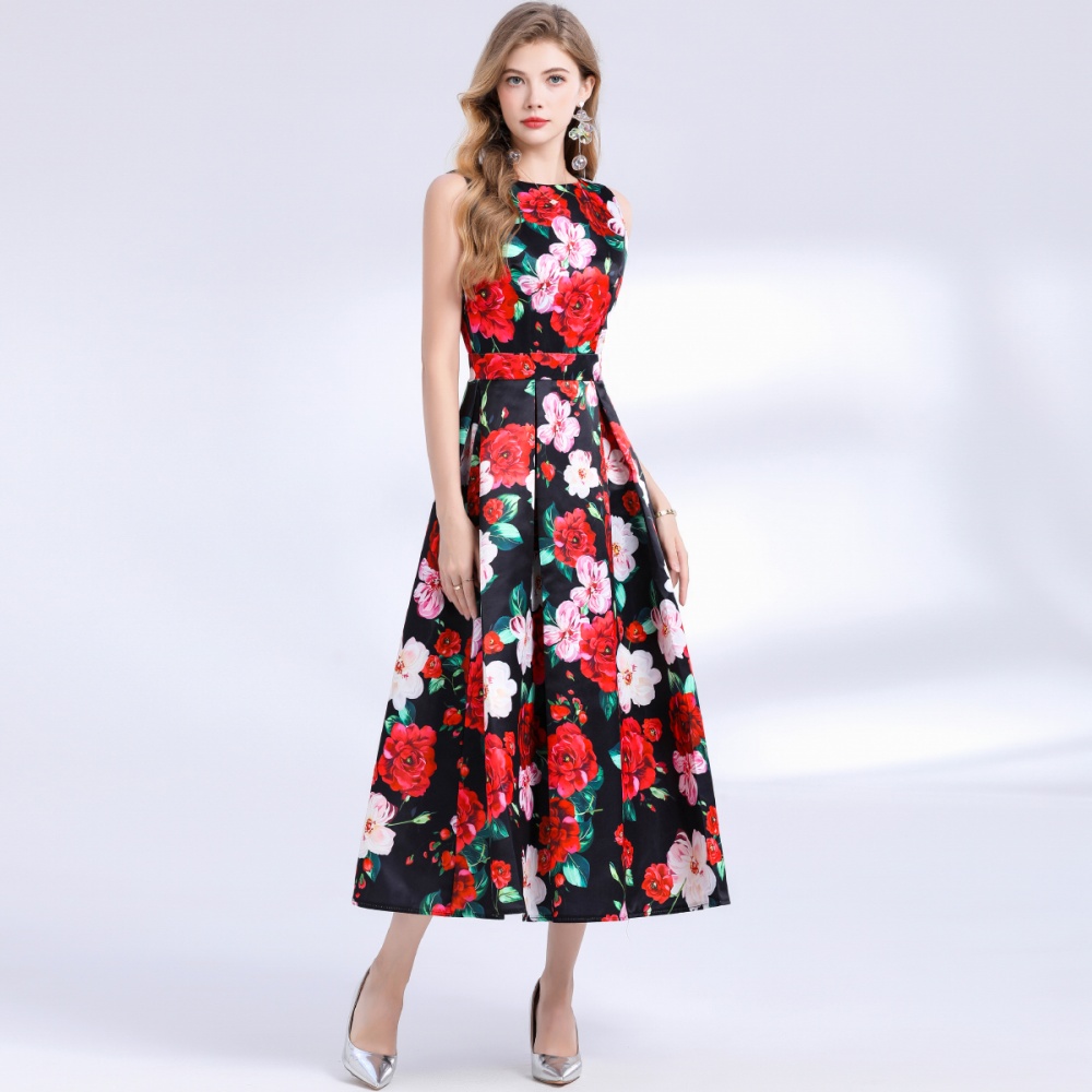 Stereoscopic sleeveless A-line clipping dress