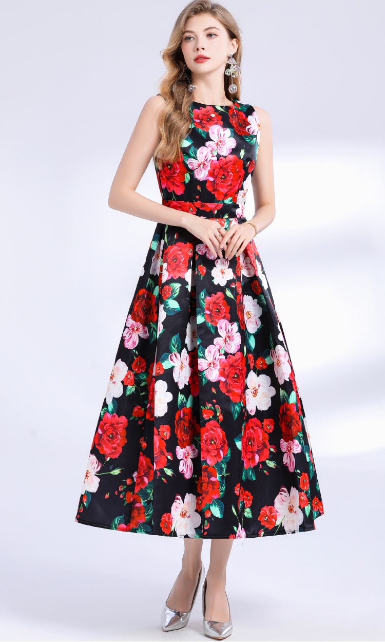 Stereoscopic sleeveless A-line clipping dress