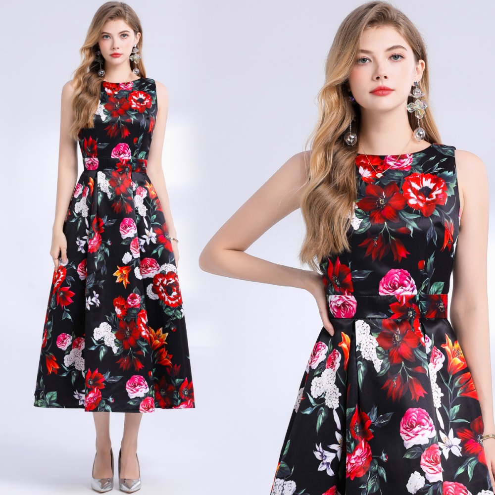 Stereoscopic high waist A-line pinched waist dress