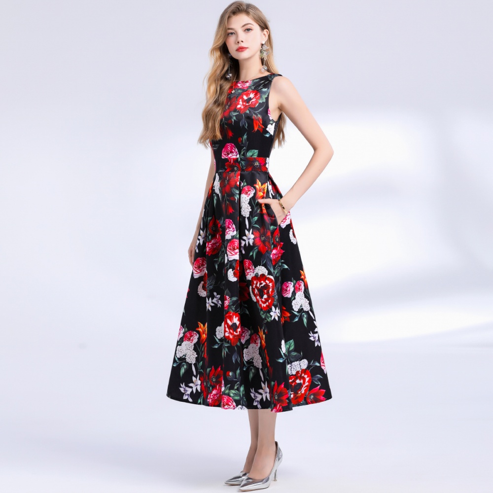 Stereoscopic high waist A-line pinched waist dress
