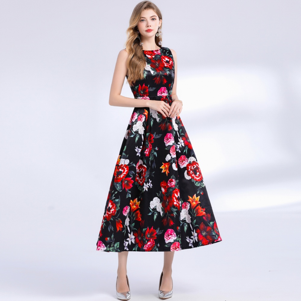 Stereoscopic high waist A-line pinched waist dress