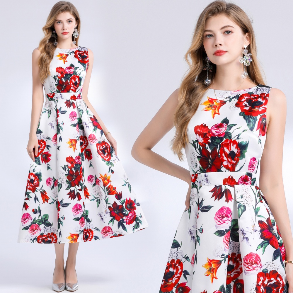 A-line sleeveless stereoscopic pinched waist dress