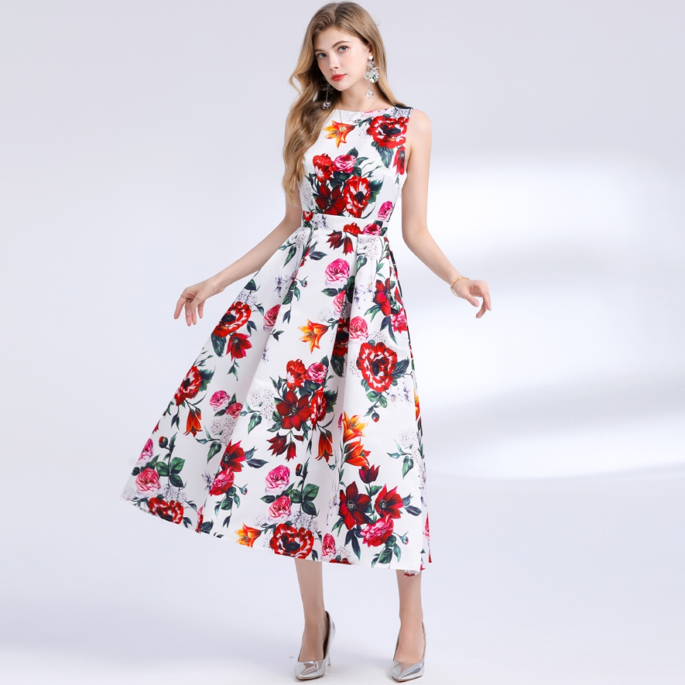A-line sleeveless stereoscopic pinched waist dress
